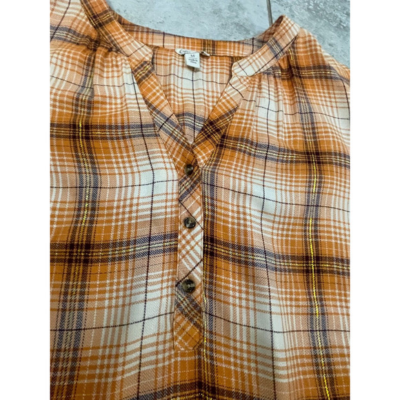 ""CATO Orange Check Plaid Long Sleeve Casual Button Down Shirt Women's SZ M"" - Picture 8 of 13